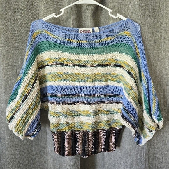 Anthropologie Rosie Neira Sweater Women's Small Multicolor Marbled Bands Crochet - Picture 1 of 4